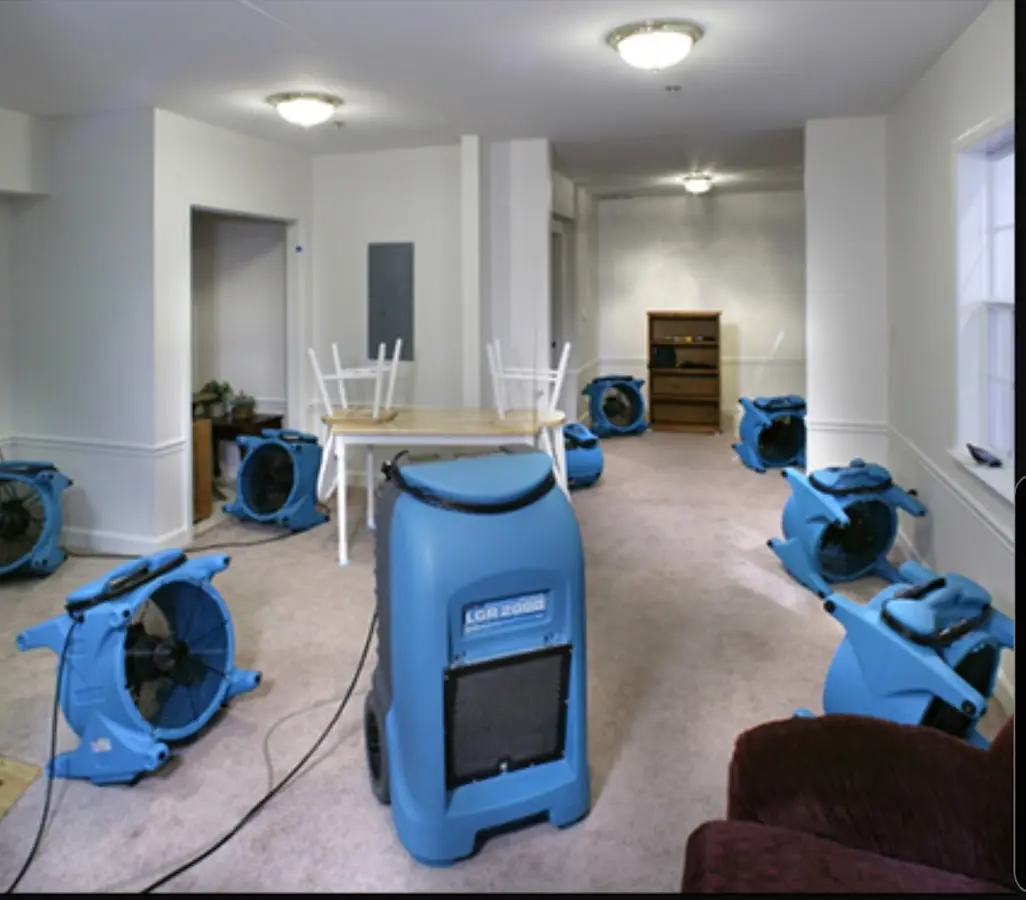 Air movers and dehumidifier setup for Water Damage Restoration in Prairie Ridge